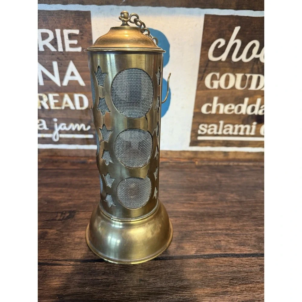 Vintage Brass Kerosene Lantern Hanging‎ Mesh Patio Lamp Sherwoods Ltd
